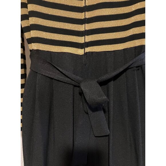 Vintage Jumpsuit 10 Gold Lamé Striped Belted Wide Leg Nautical Party Cocktail - Picture 10 of 13